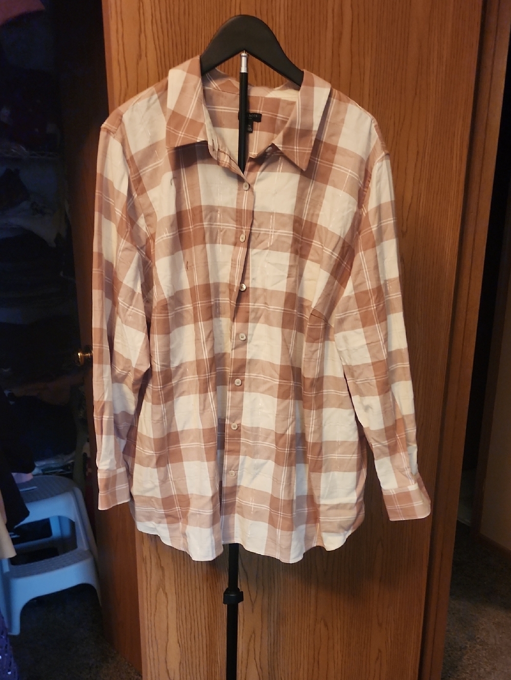 Talbots Plus Plaid Shirt in Cream and Tan